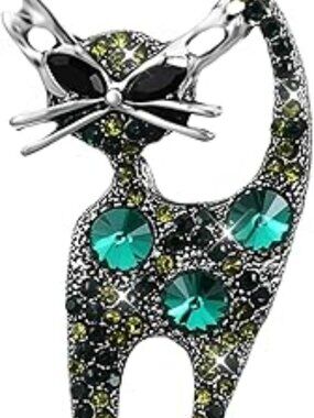 NEW Cat Brooch Pin Rhinestone Trendy Colorful Crystal Animal Kitten Classy